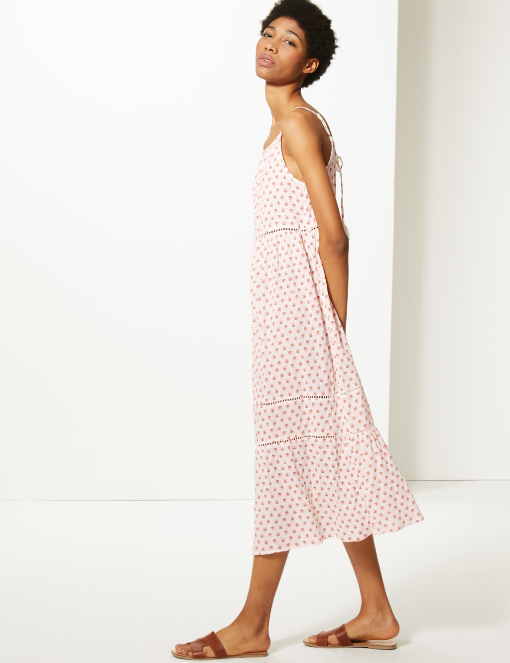 Pure Cotton Floral Print Slip Midi Dress M S Collection M S