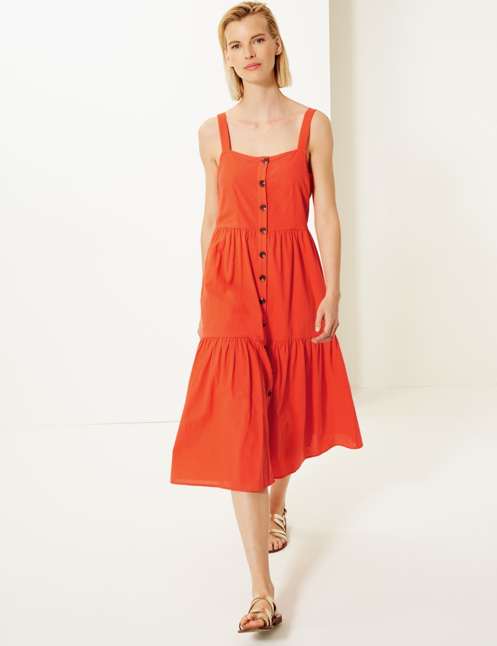 Pure Cotton Button Detailed Slip Midi Dress 1 of 4