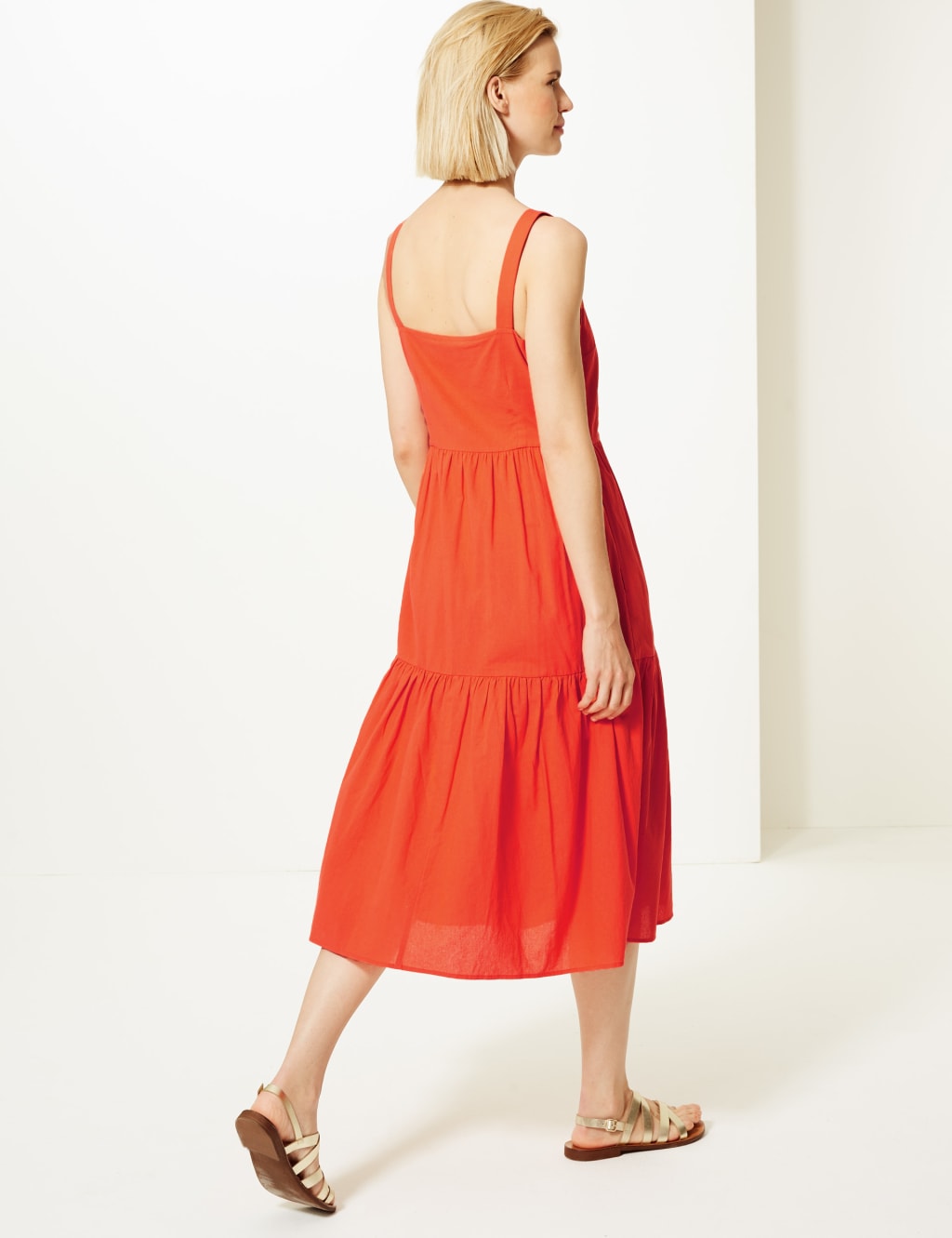 Pure Cotton Button Detailed Slip Midi Dress 4 of 4
