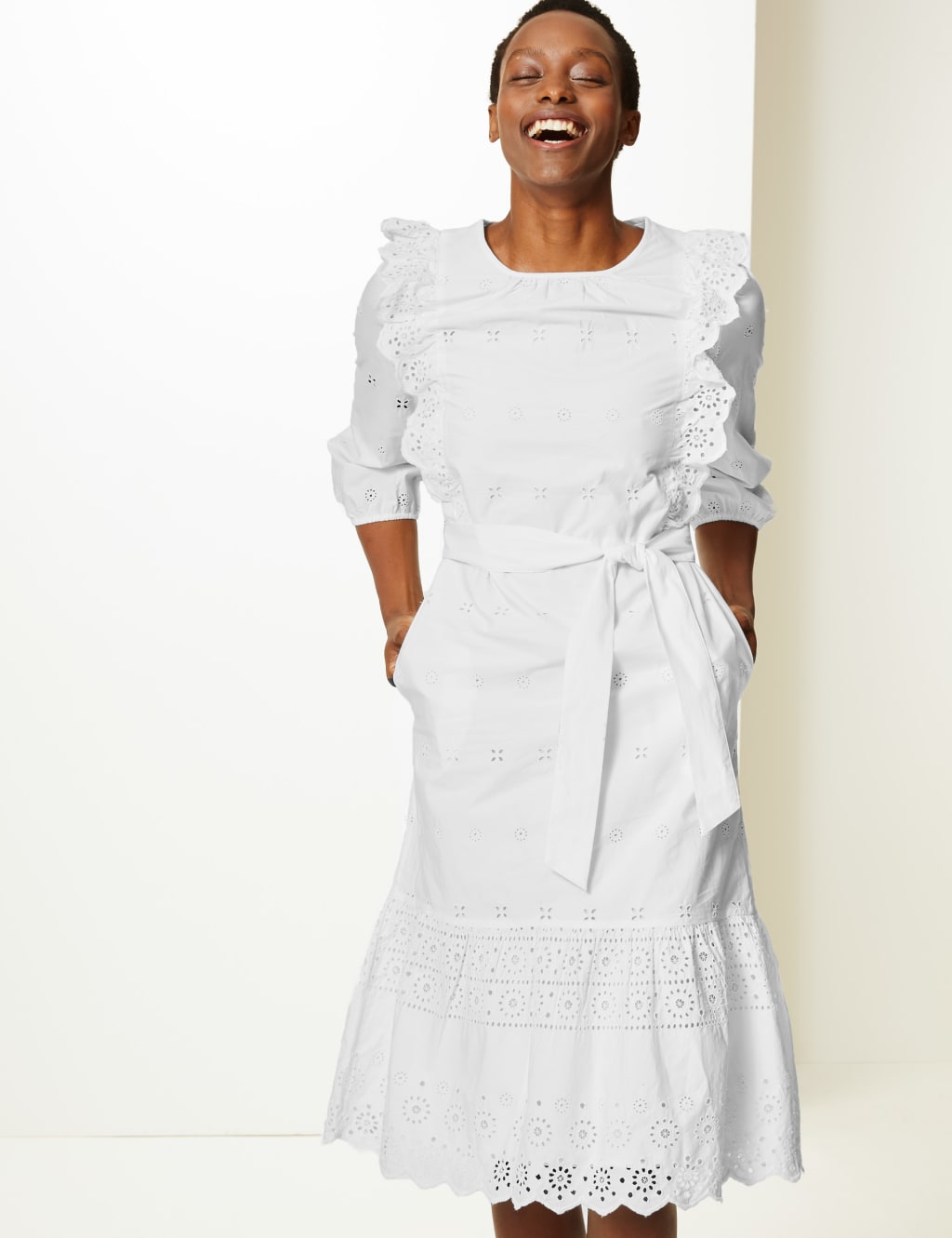 White cotton embroidered dress 2025