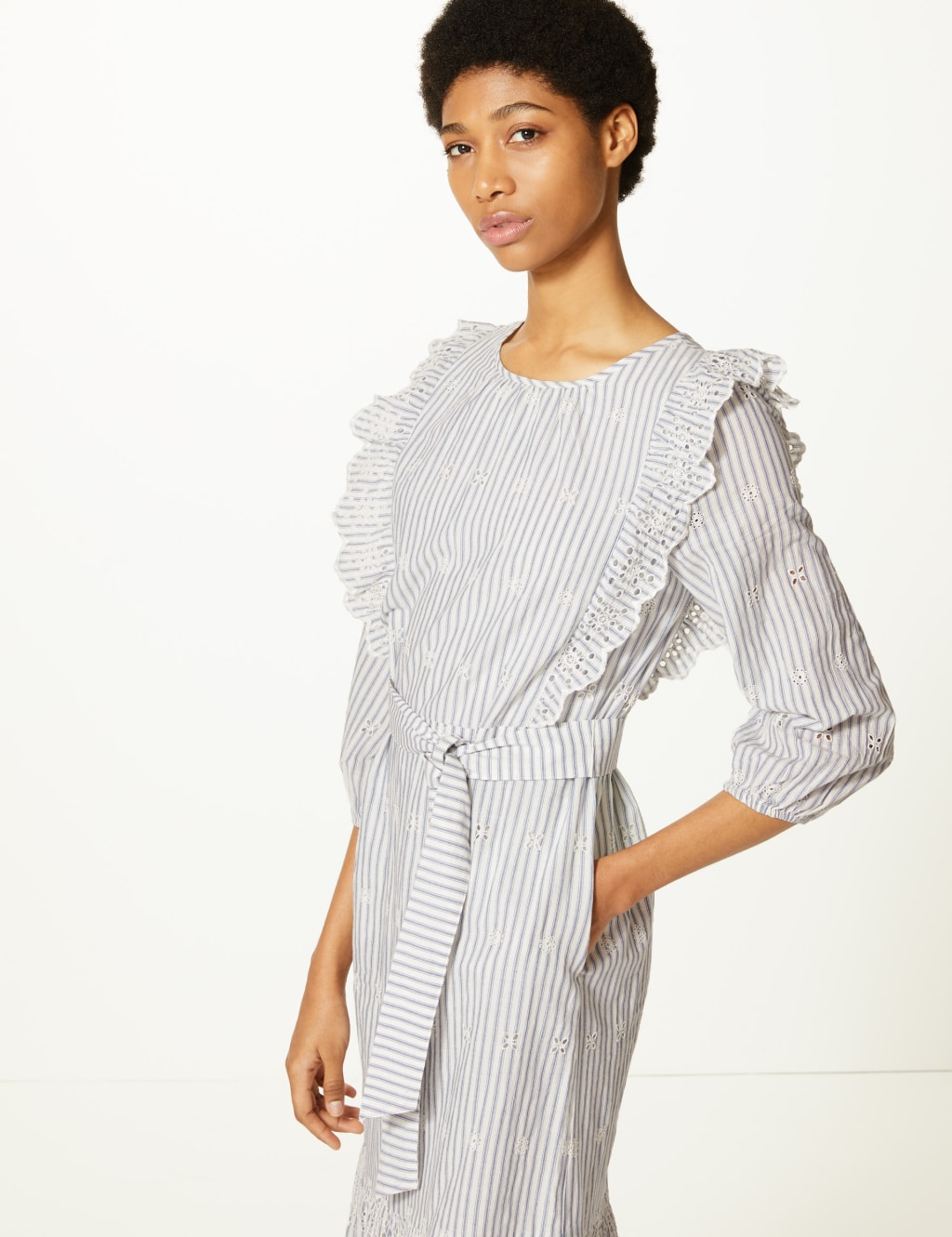 Pure Cotton Striped Waisted Midi Dress 3 of 4