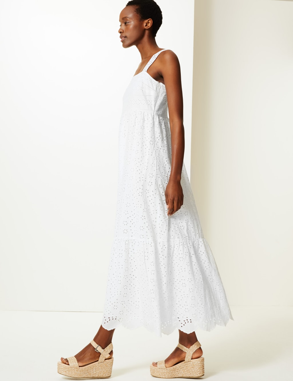 Pure Cotton Embroidered Waisted Maxi Dress M S Collection M S