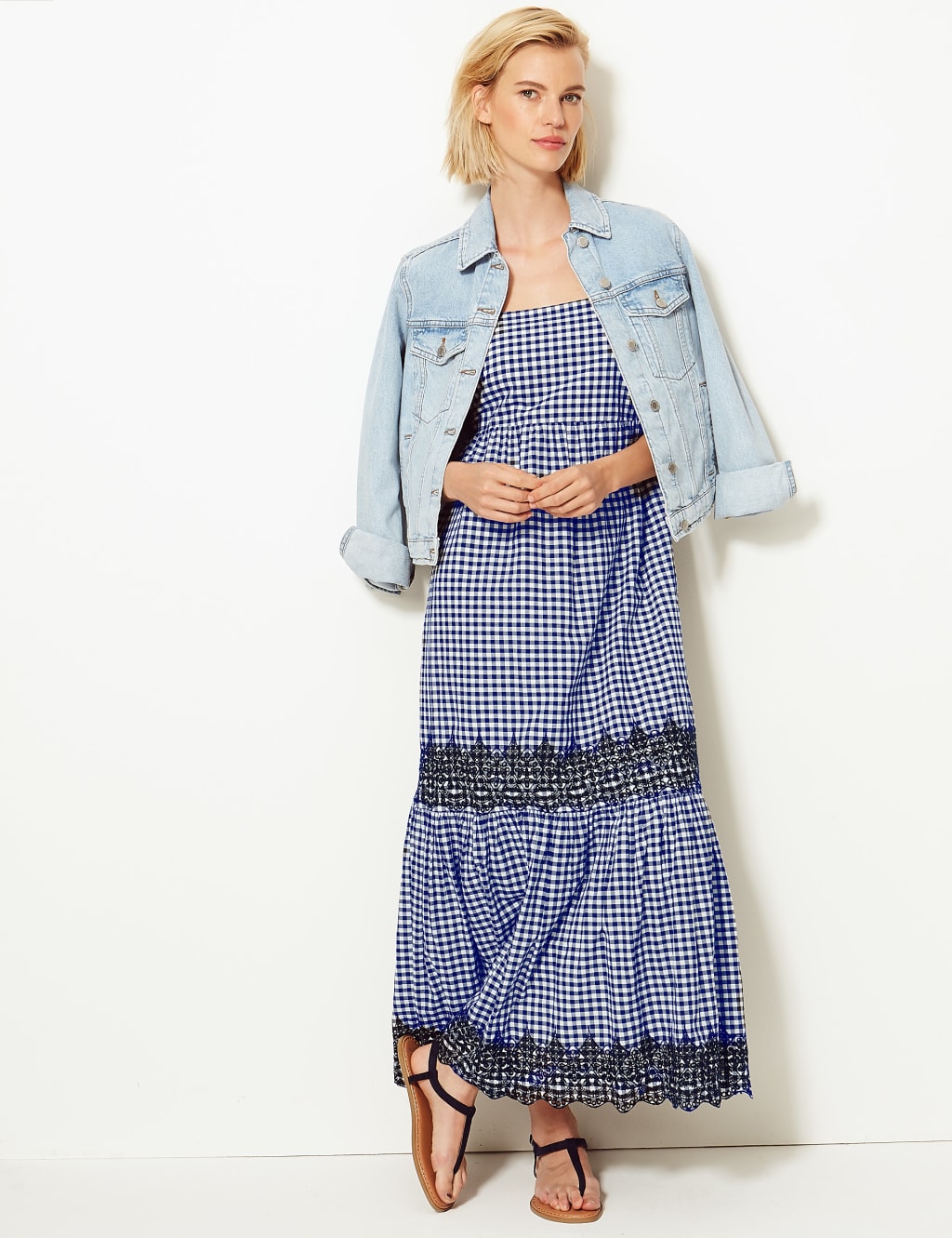 Pure Cotton Gingham Slip Maxi Dress 1 of 4