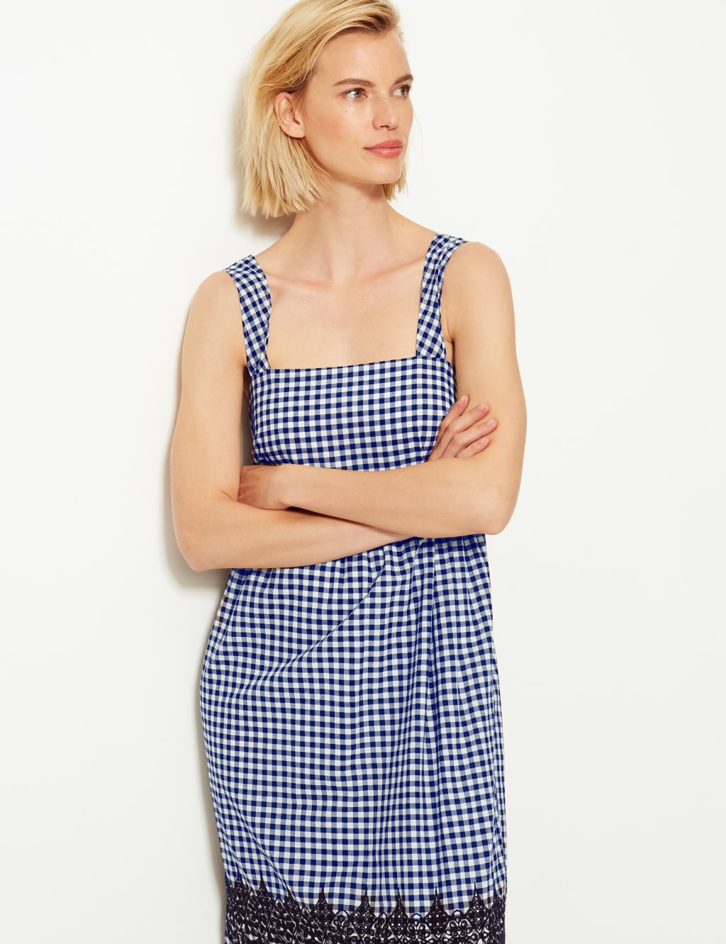 Pure Cotton Gingham Slip Maxi Dress 3 of 4