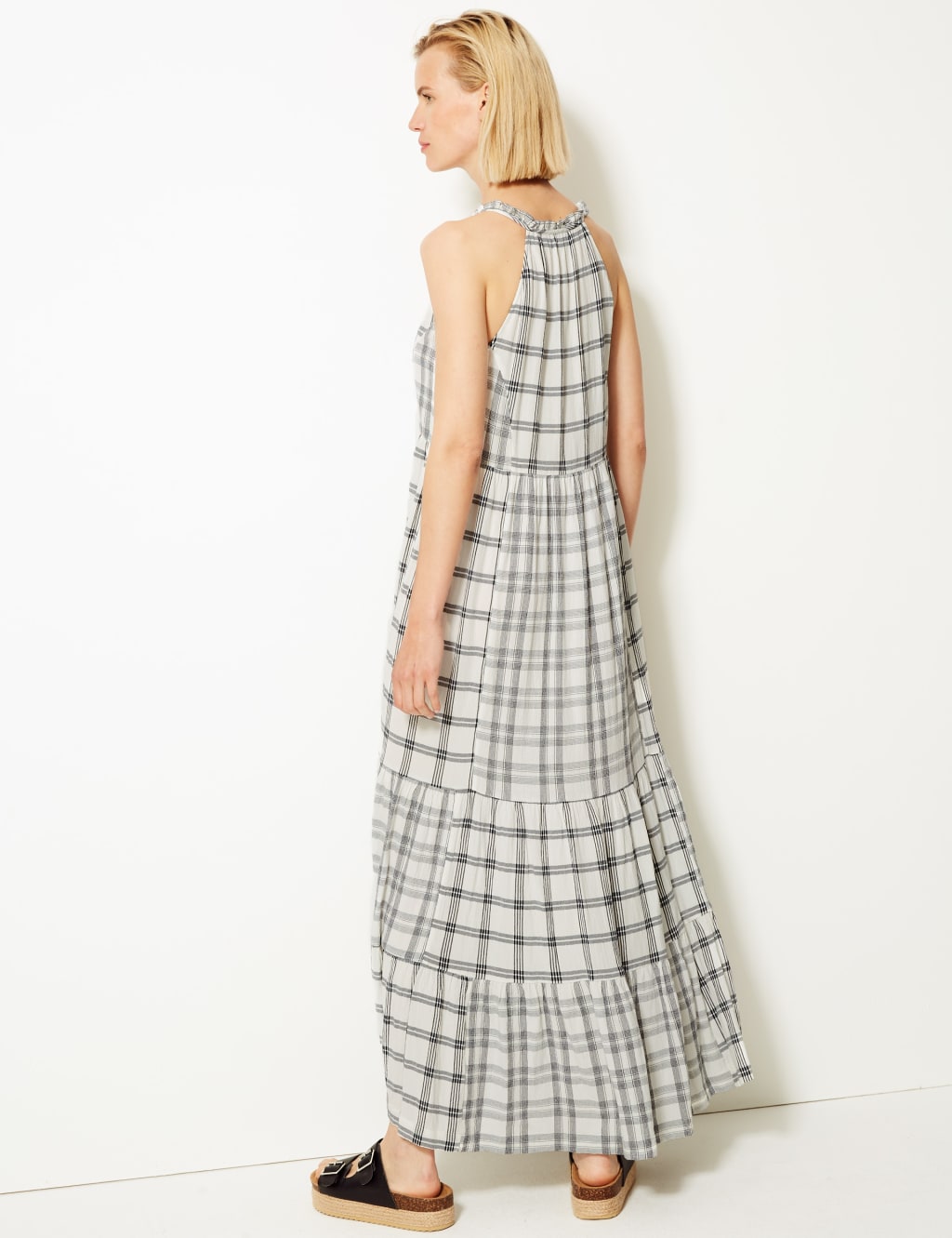 Cotton Blend Checked Relaxed Maxi Dress M S Collection M S