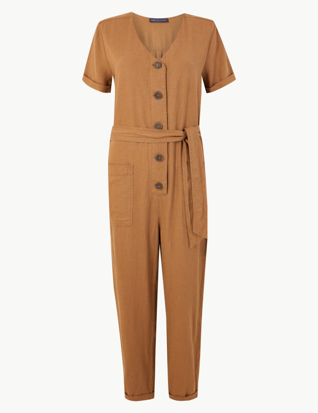 Linen Rich Button Detailed Belted Jumpsuit 2 of 4