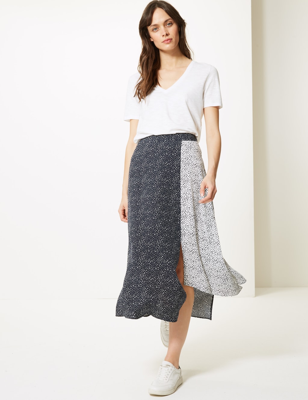 Polka Dot Asymmetric Midi Skirt 1 of 4