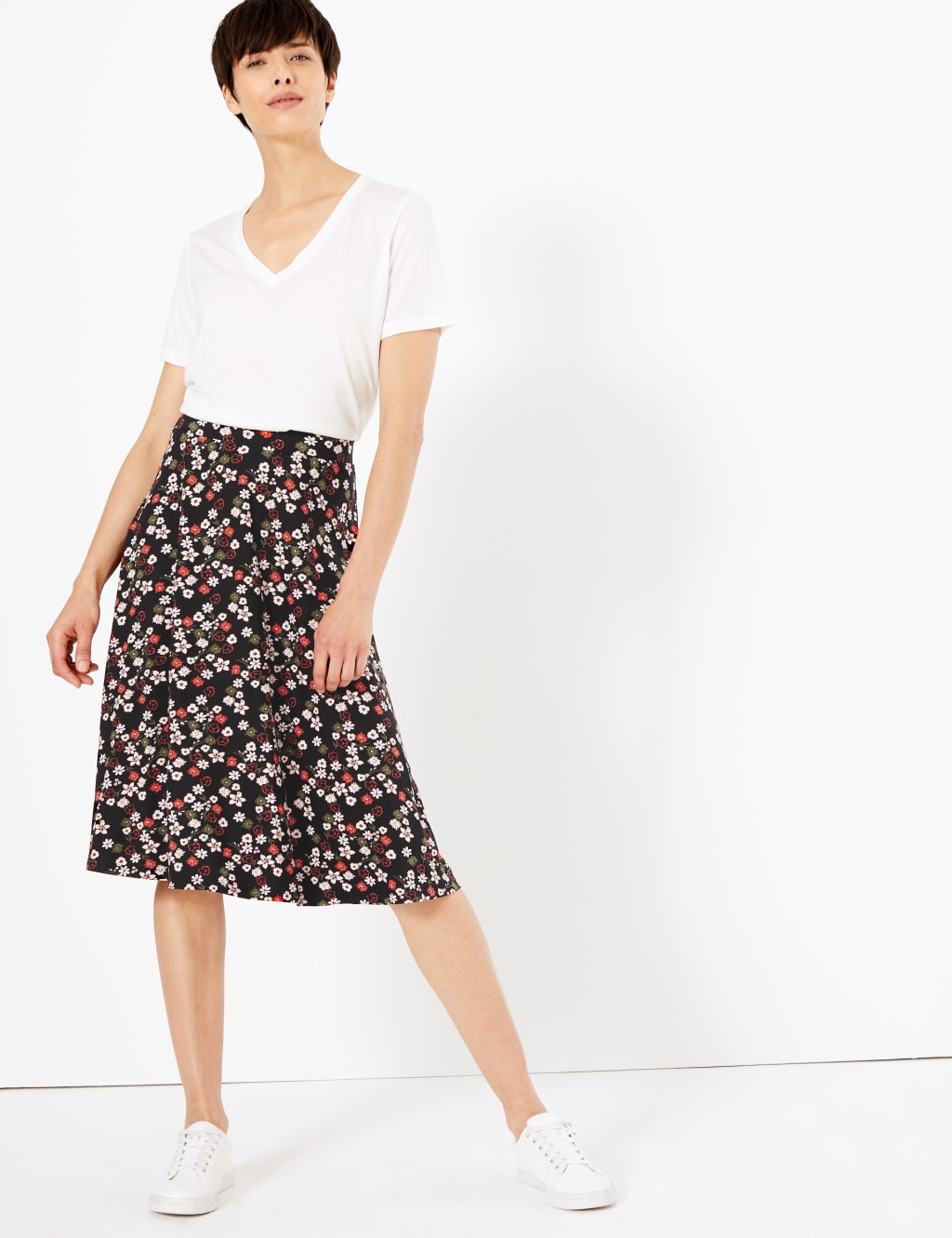Floral Print Jersey Midi Skirt M S Collection M S