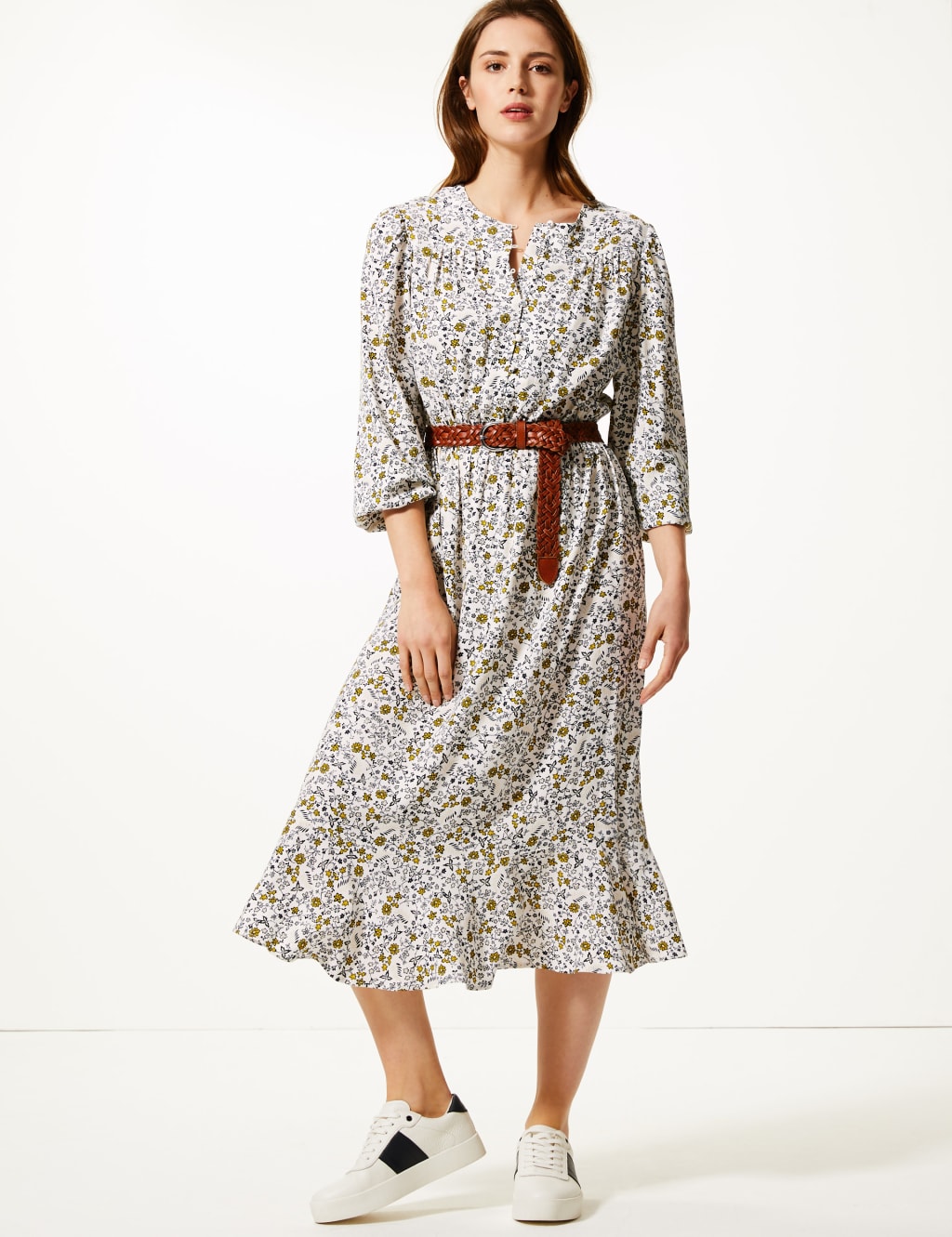 Ditsy Floral Waisted Midi Dress M S Collection M S
