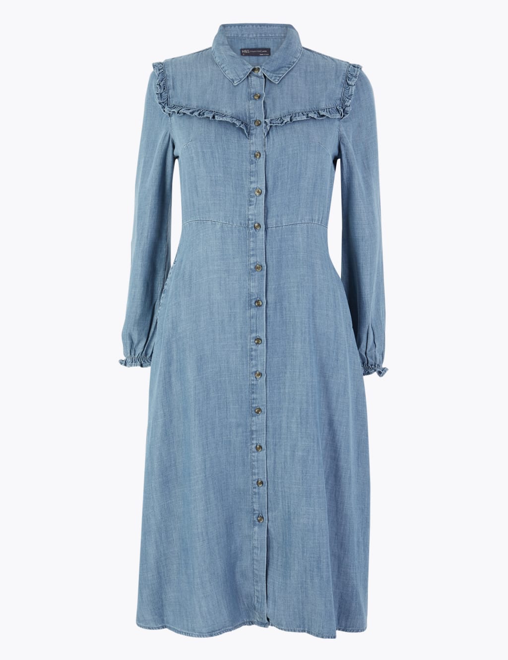 PETITE Denim Ruffle Midi Shirt Dress M S Collection M S