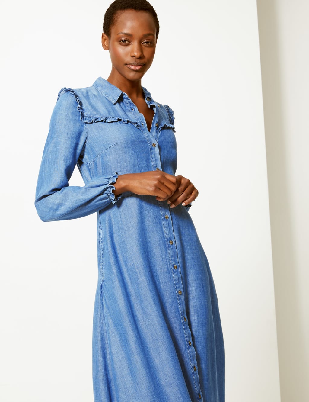 Denim Ruffle Detail Shirt Dress M S Collection M S