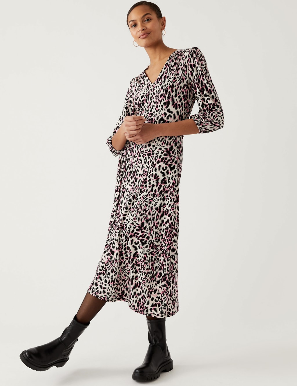 Jersey Printed V-Neck Midi Tea Dress 1 of 2