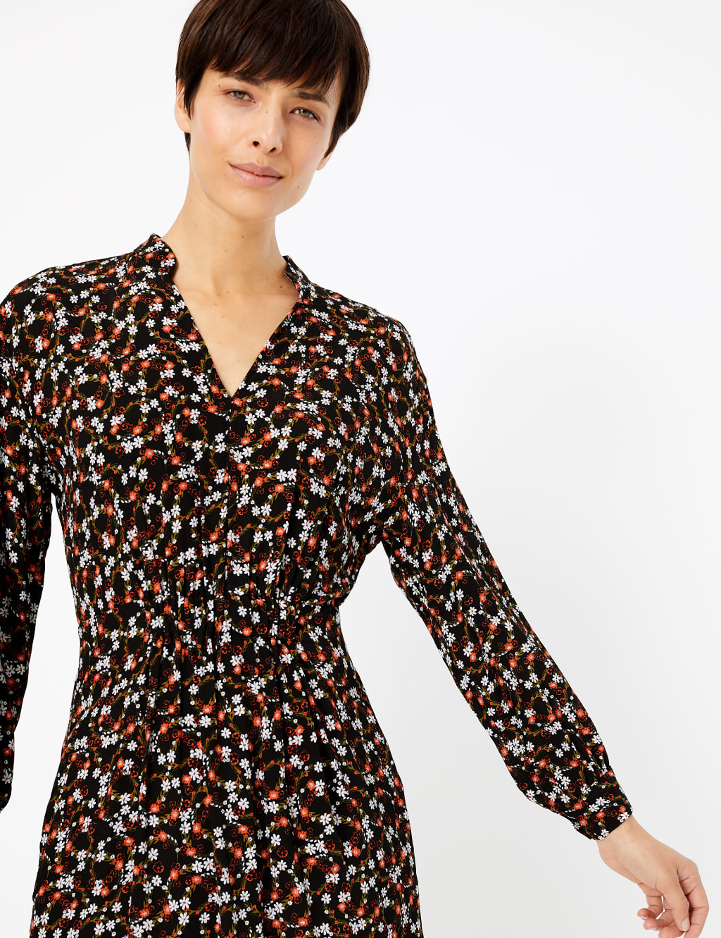 Floral Print Waisted Midi Dress 1 of 4