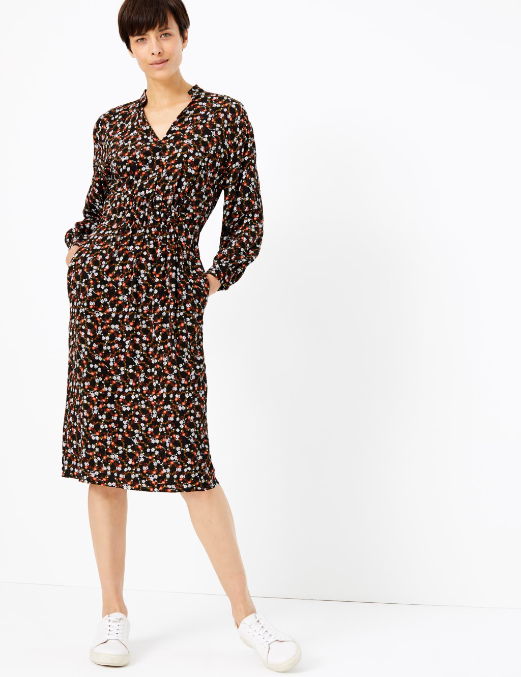 Floral Print Waisted Midi Dress 3 of 4