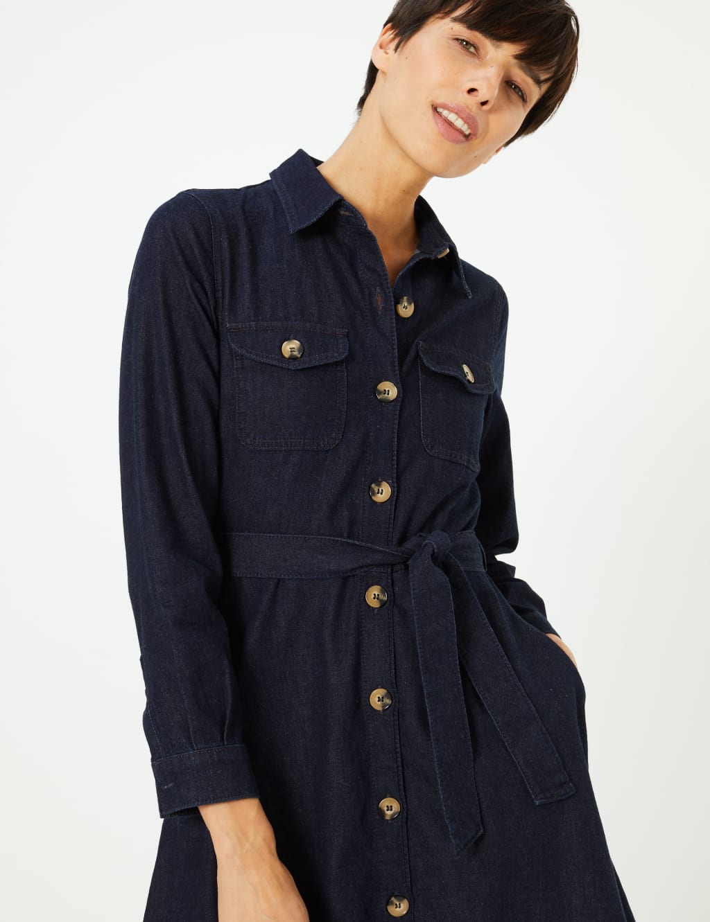 Denim Button Detailed Waisted Dress 3 of 4