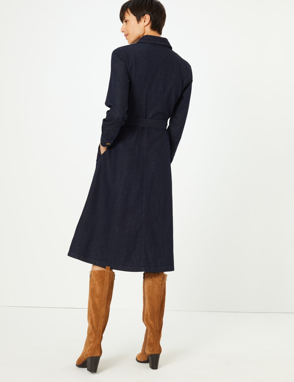 Denim Button Detailed Waisted Dress 4 of 4