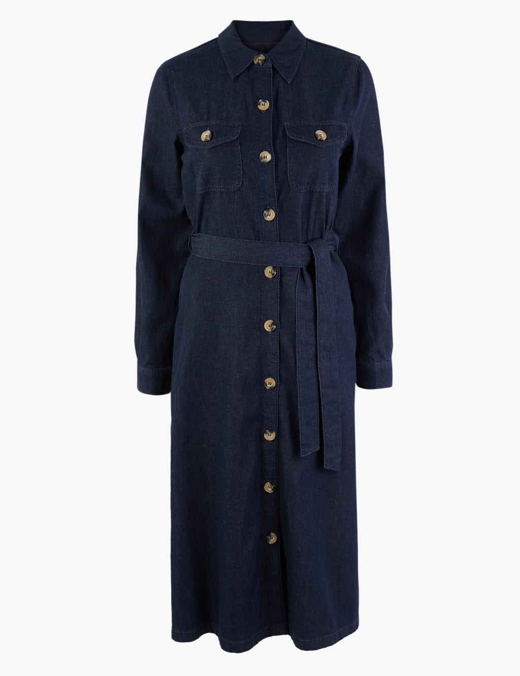 Denim Button Detailed Waisted Dress 2 of 4