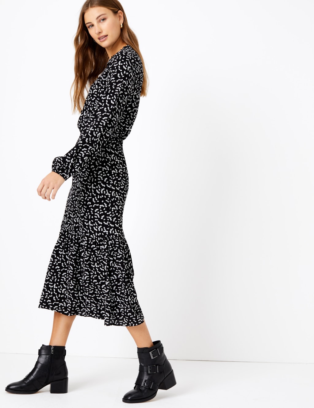 Frill Collar Waisted Midi Dress 1 of 4