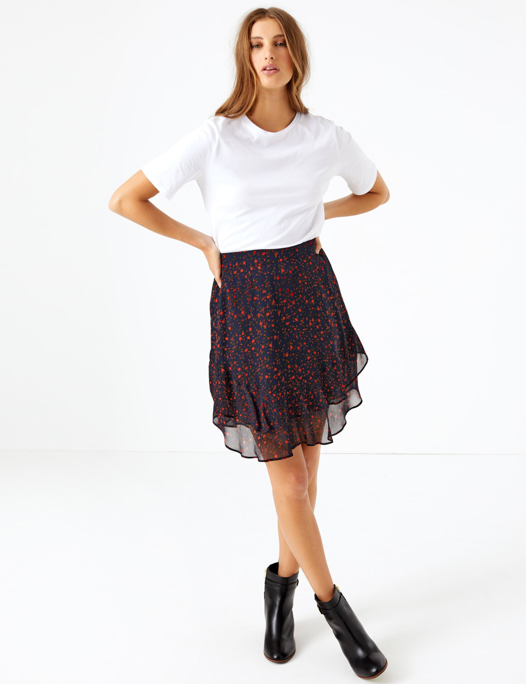 Floral Ruffle Hem Mini Skirt M S Collection M S