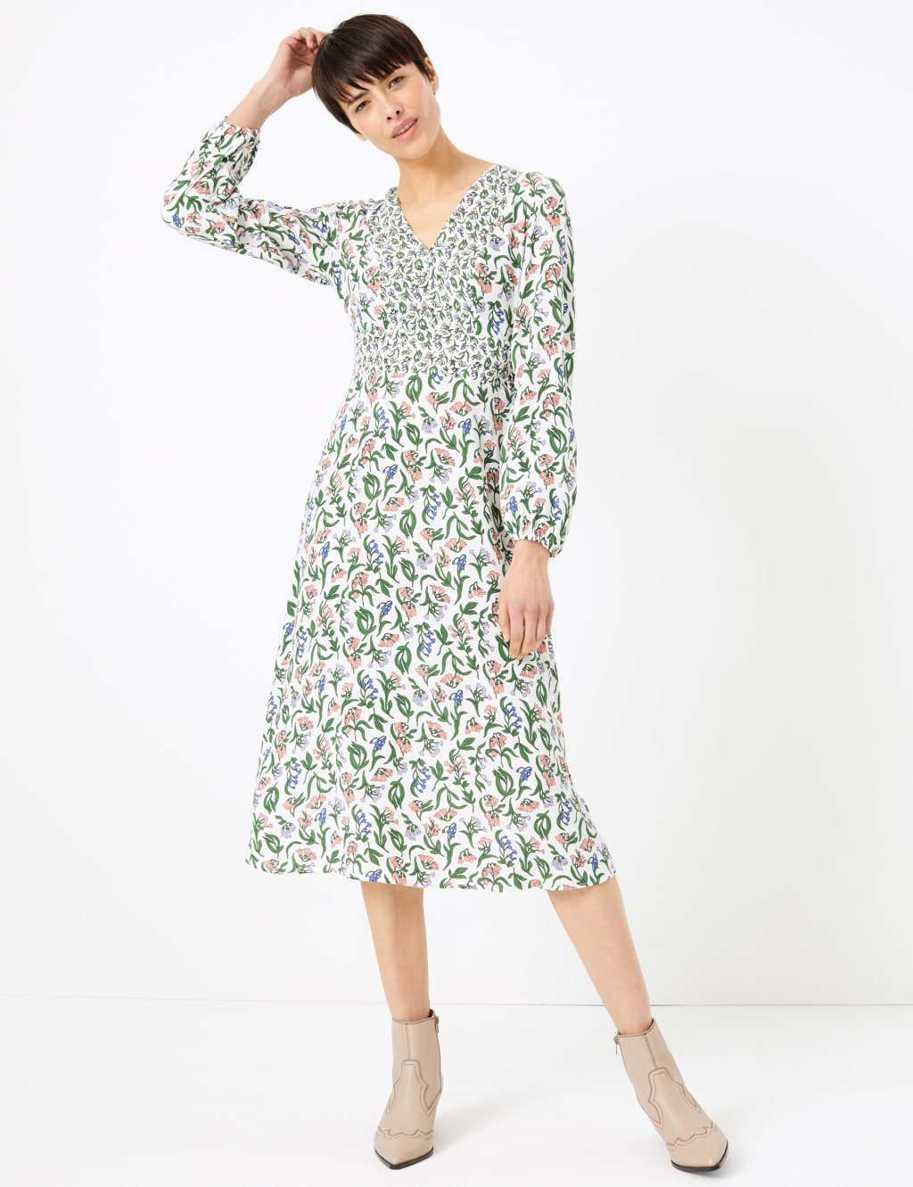 Floral Print Fit Flare Midi Dress M S Collection M S