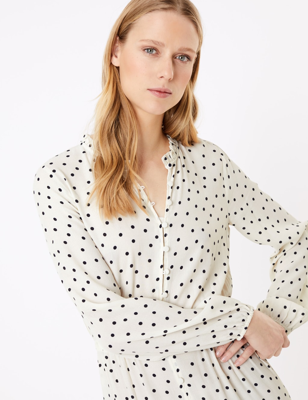 Polka Dot Frill Detail Midi Waisted Dress M S Collection M S