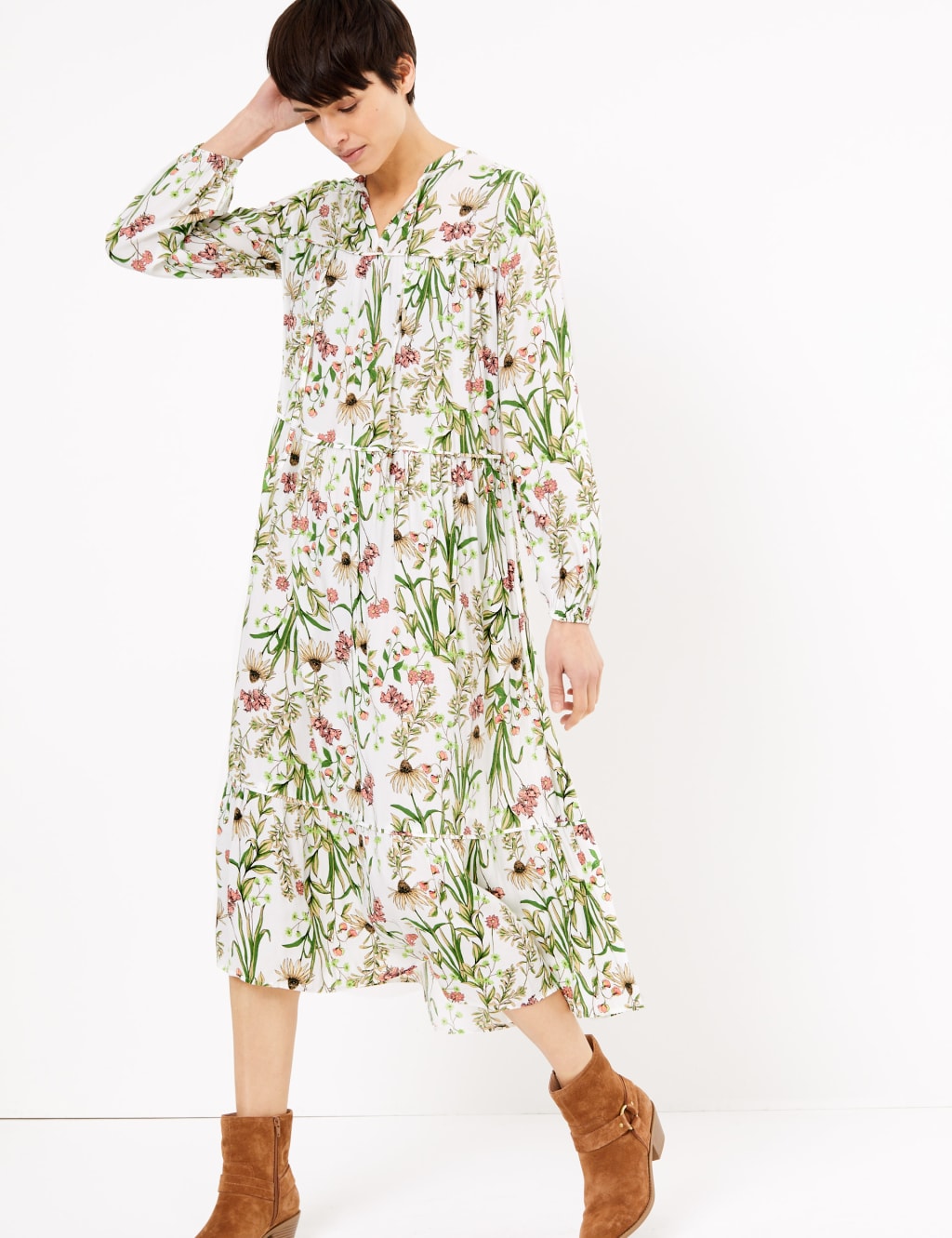 Floral High Neck Midaxi Relaxed Dress 3 of 5