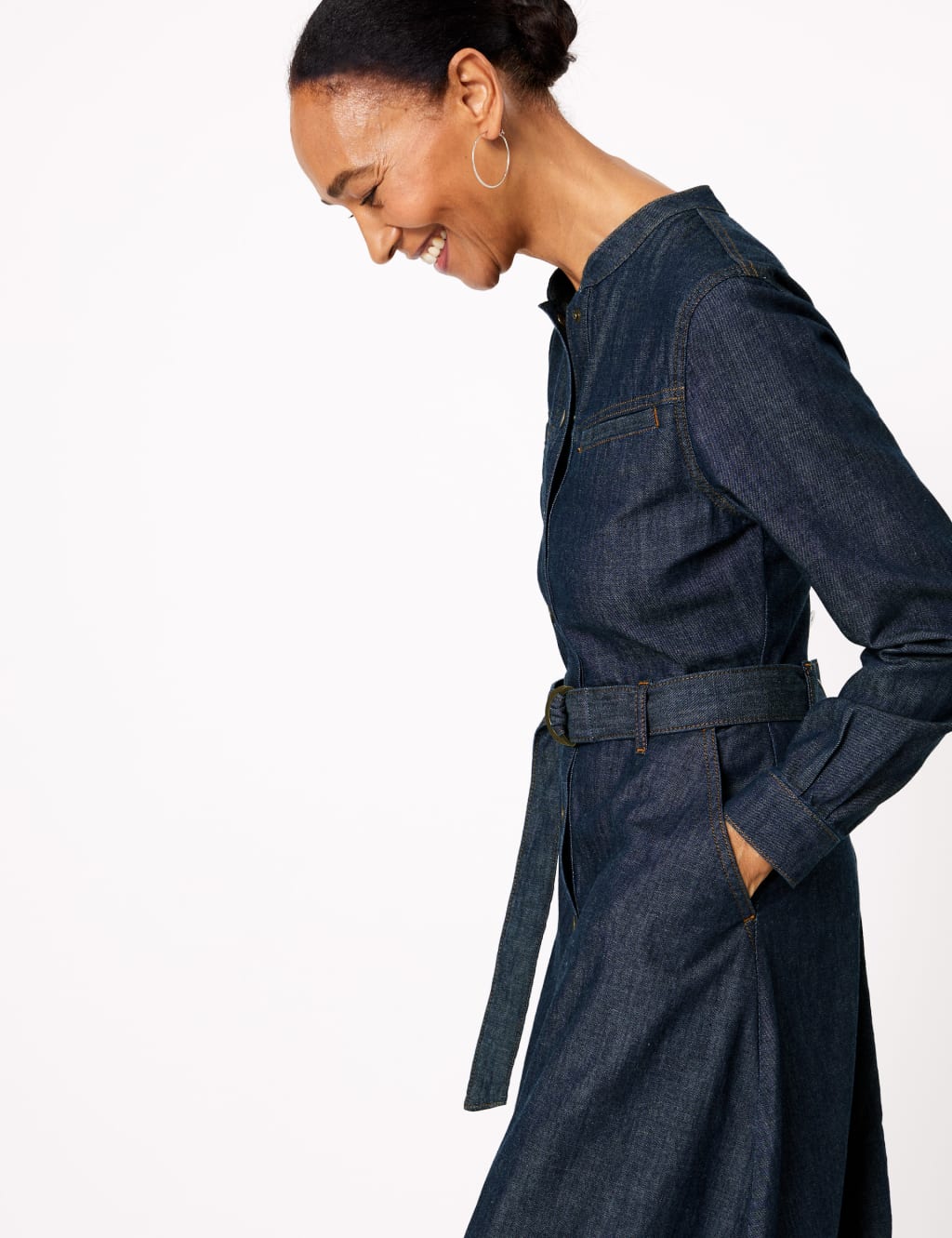 Denim Belted Midi Shirt Dress 3 of 4