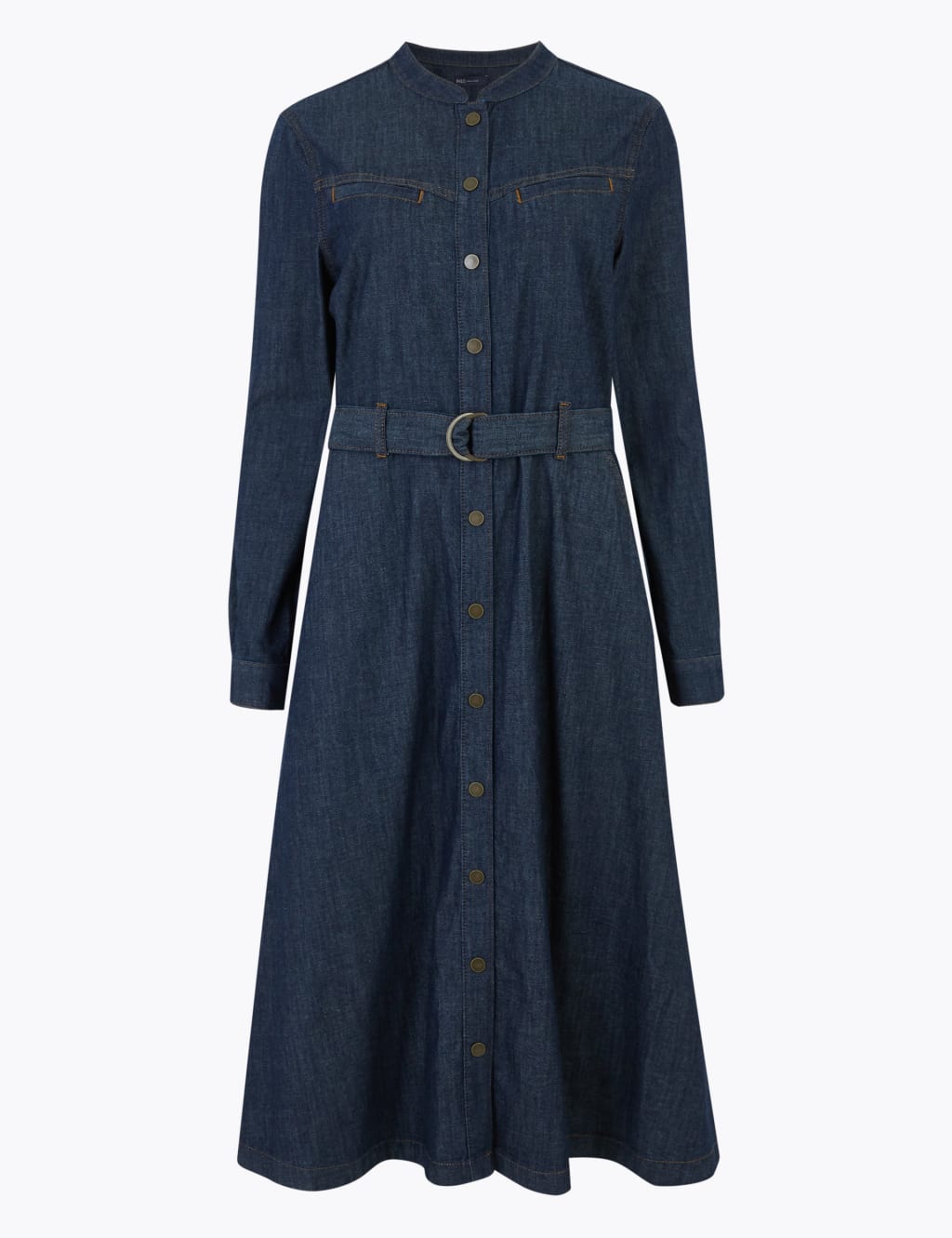 Denim Belted Midi Shirt Dress 2 of 4