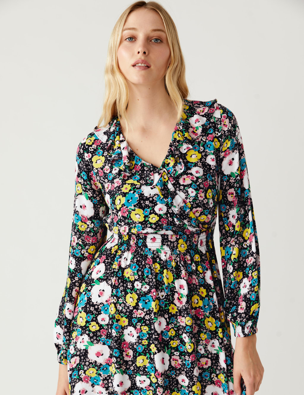 Ditsy Floral V-Neck Midi Waisted Dress 4 of 7