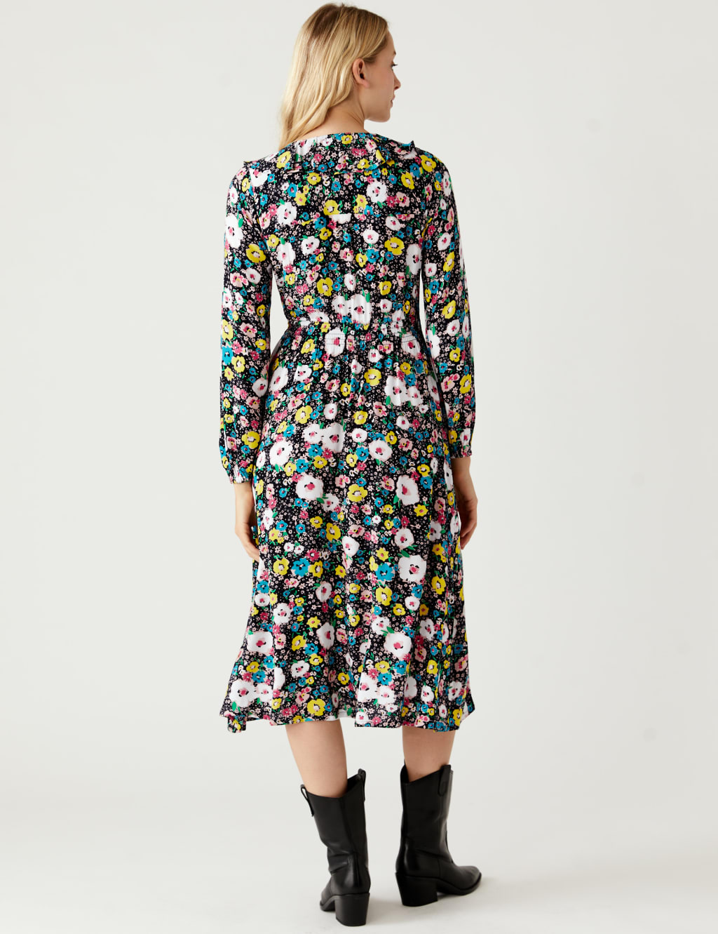 Ditsy Floral V-Neck Midi Waisted Dress 5 of 7