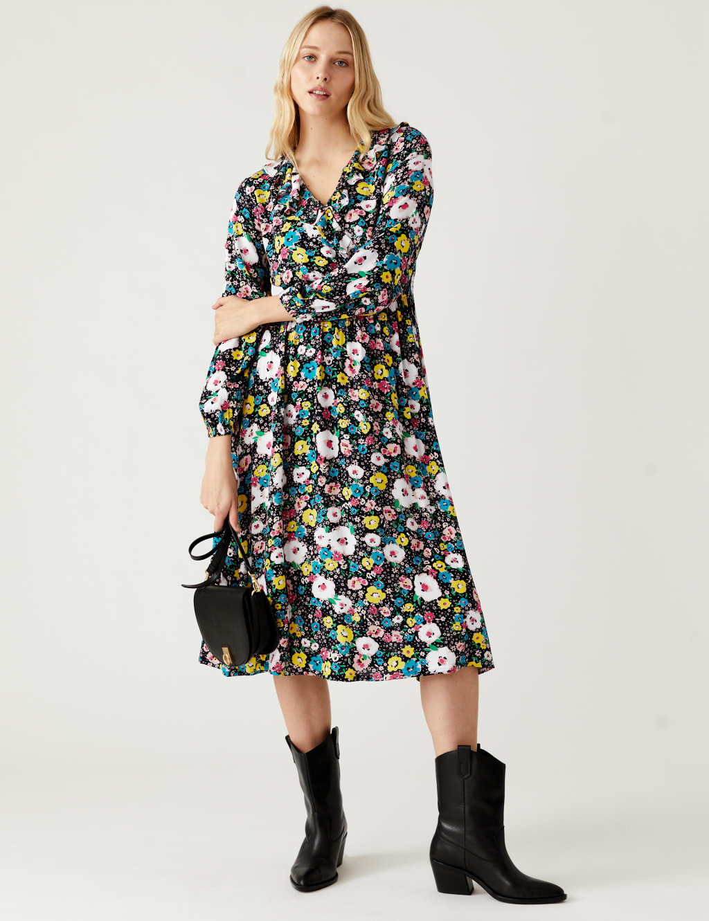 Ditsy Floral V-Neck Midi Waisted Dress 6 of 7