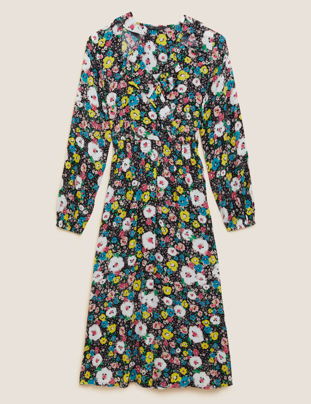 Ditsy Floral V-Neck Midi Waisted Dress 2 of 7