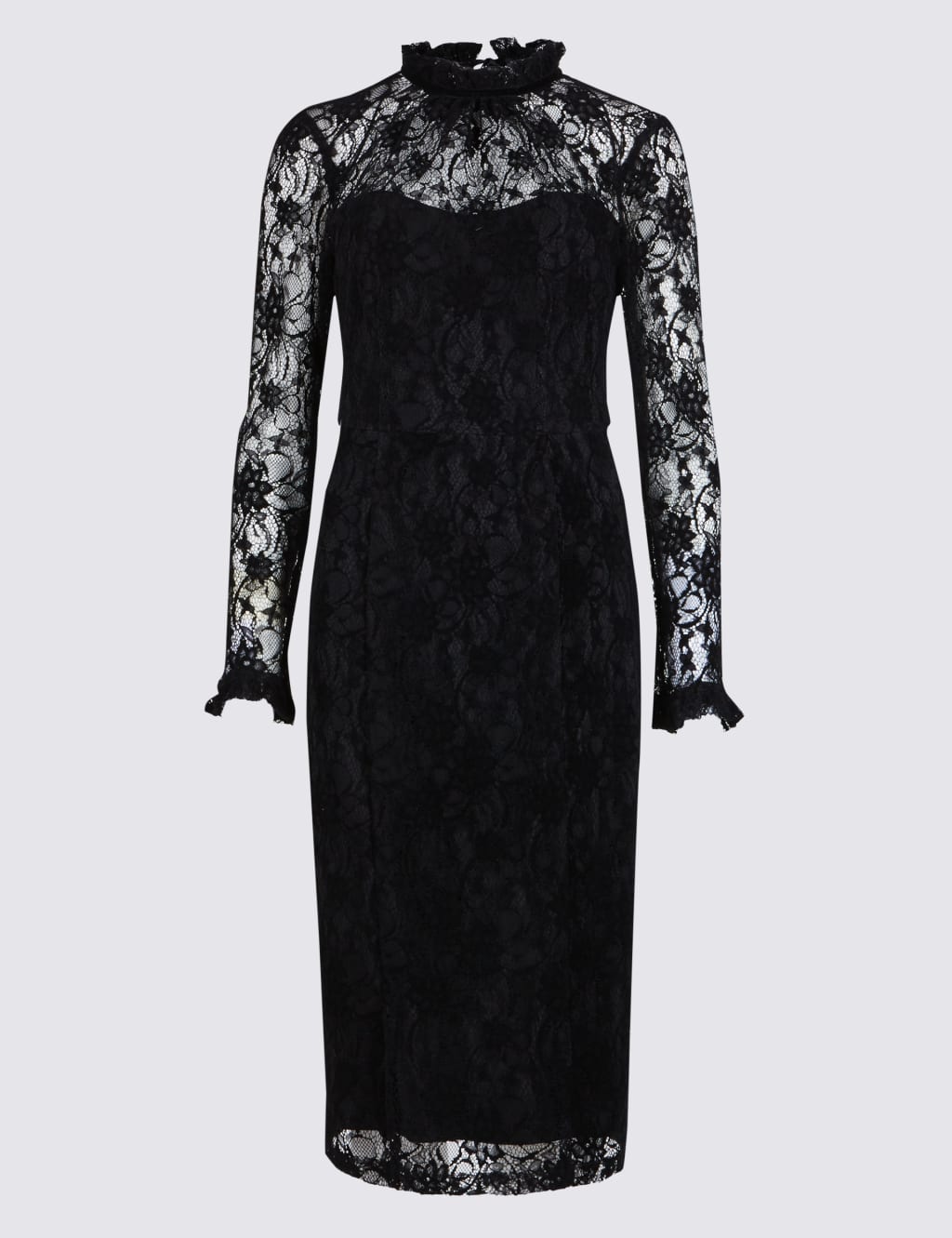 Floral Lace Long Sleeve Bodycon Midi Dress 2 of 4