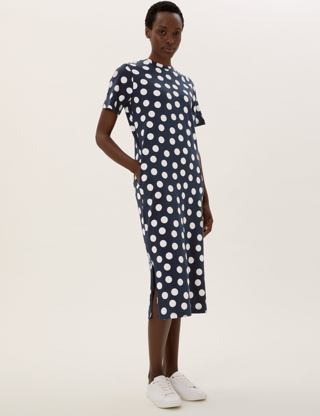 Pure Cotton Polka Dot Midi T Shirt Dress M S Collection M S