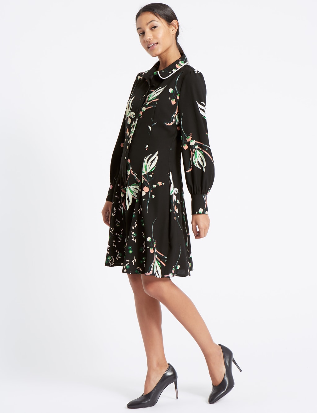 Printed Long Sleeve Shirt Dress 1 of 4