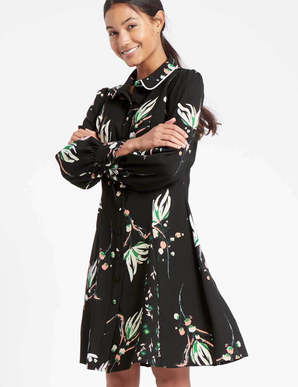 Printed Long Sleeve Shirt Dress 3 of 4