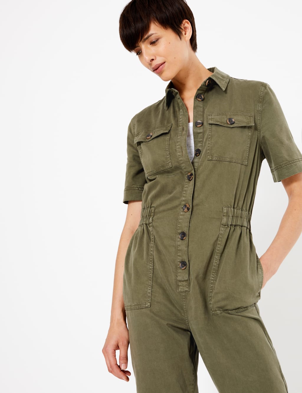 Button Front Utility Jumpsuit 3 of 4