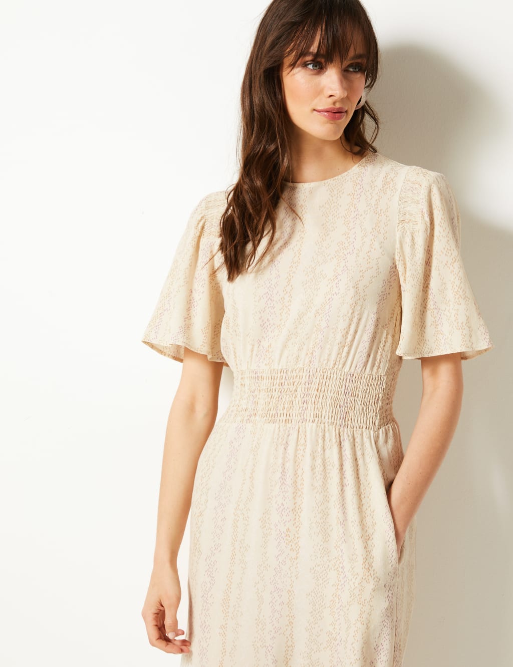 Shirred Shoulder Waisted Midi Dress 3 of 4