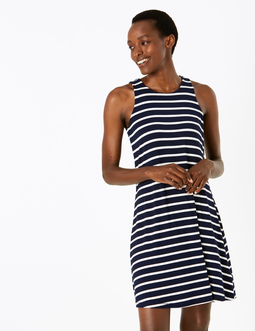 Jersey Striped Sleeveless Swing Dress M S Collection M S
