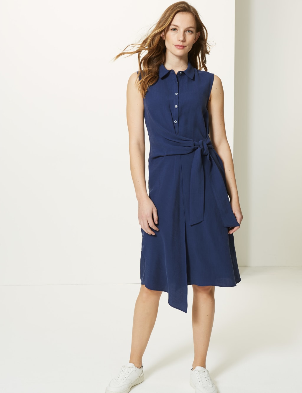 Side Tie Sleeveless Shirt Midi Dress 1 of 4