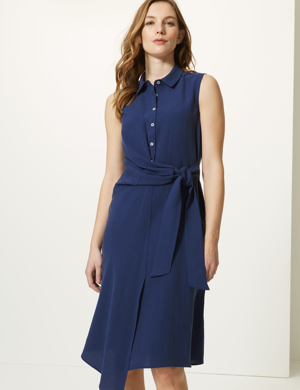 Side Tie Sleeveless Shirt Midi Dress 3 of 4