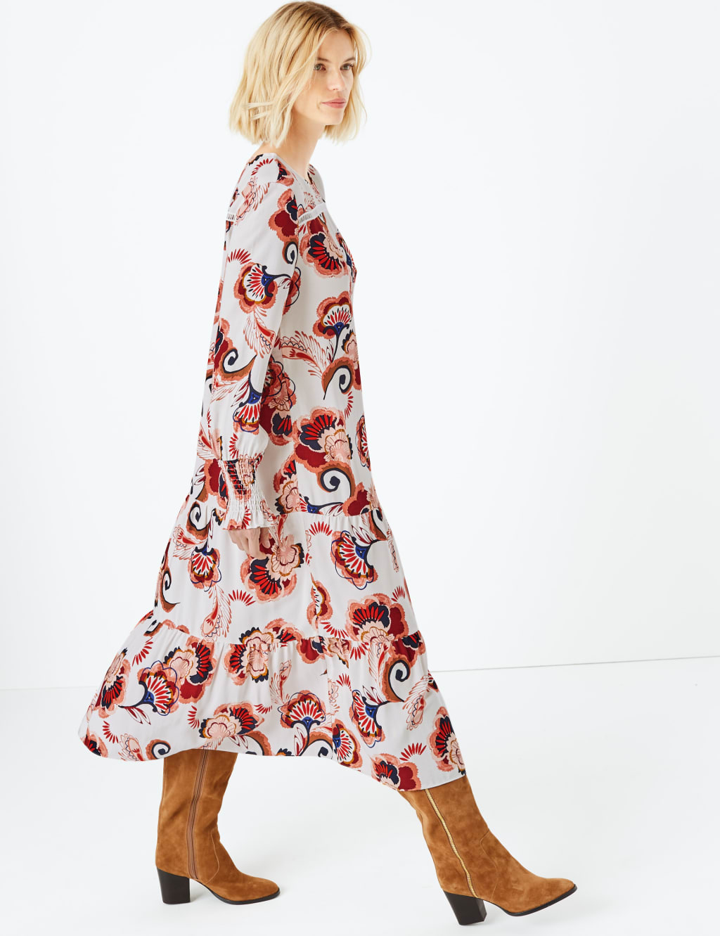 Printed Shirred Cuff Relaxed Dress 1 of 8