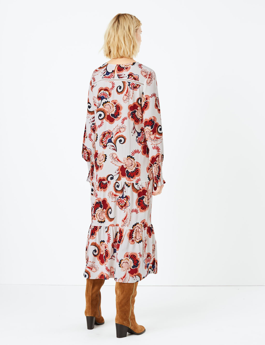Printed Shirred Cuff Relaxed Dress 6 of 8