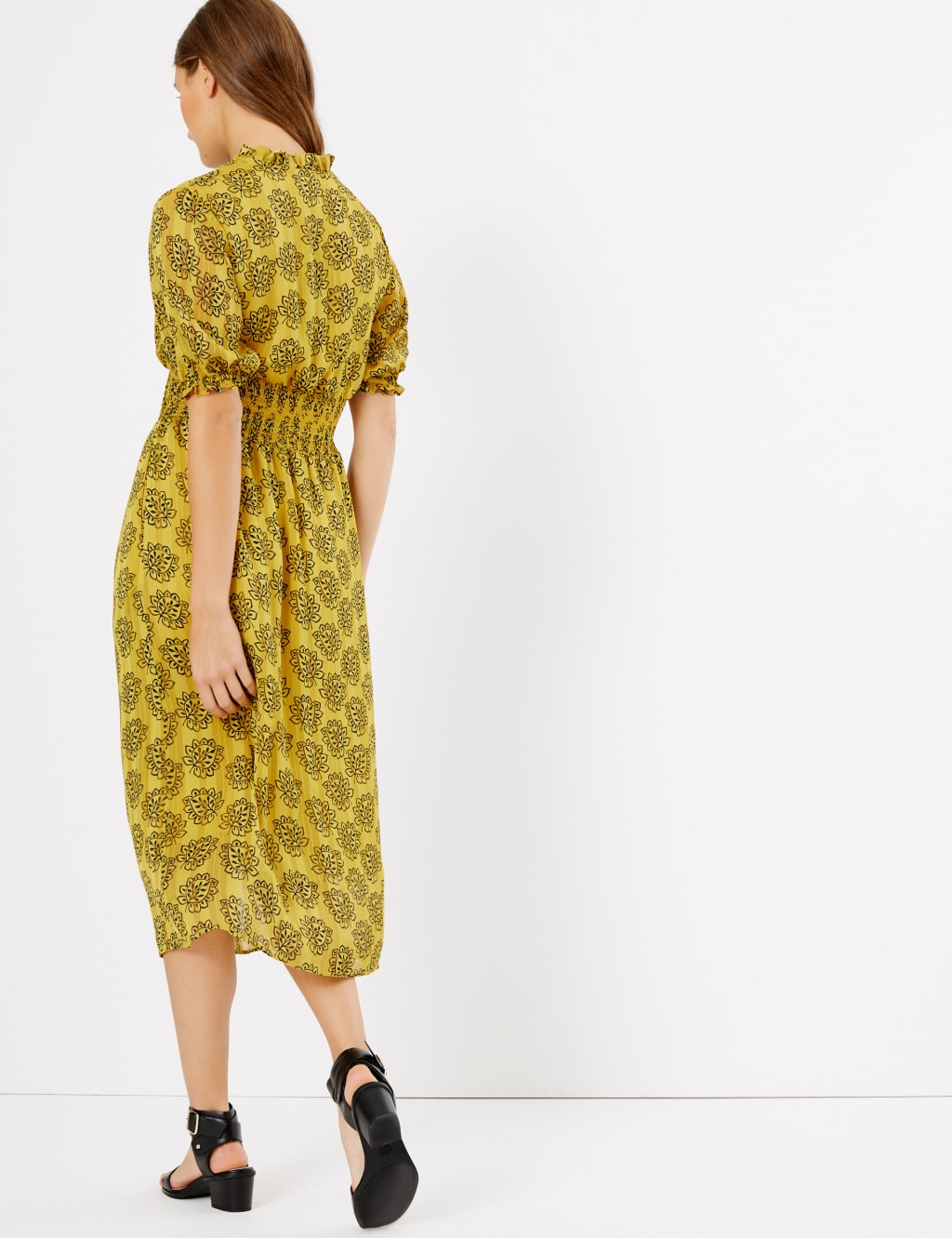 Leaf Print Shirred Waisted Dress 4 of 4