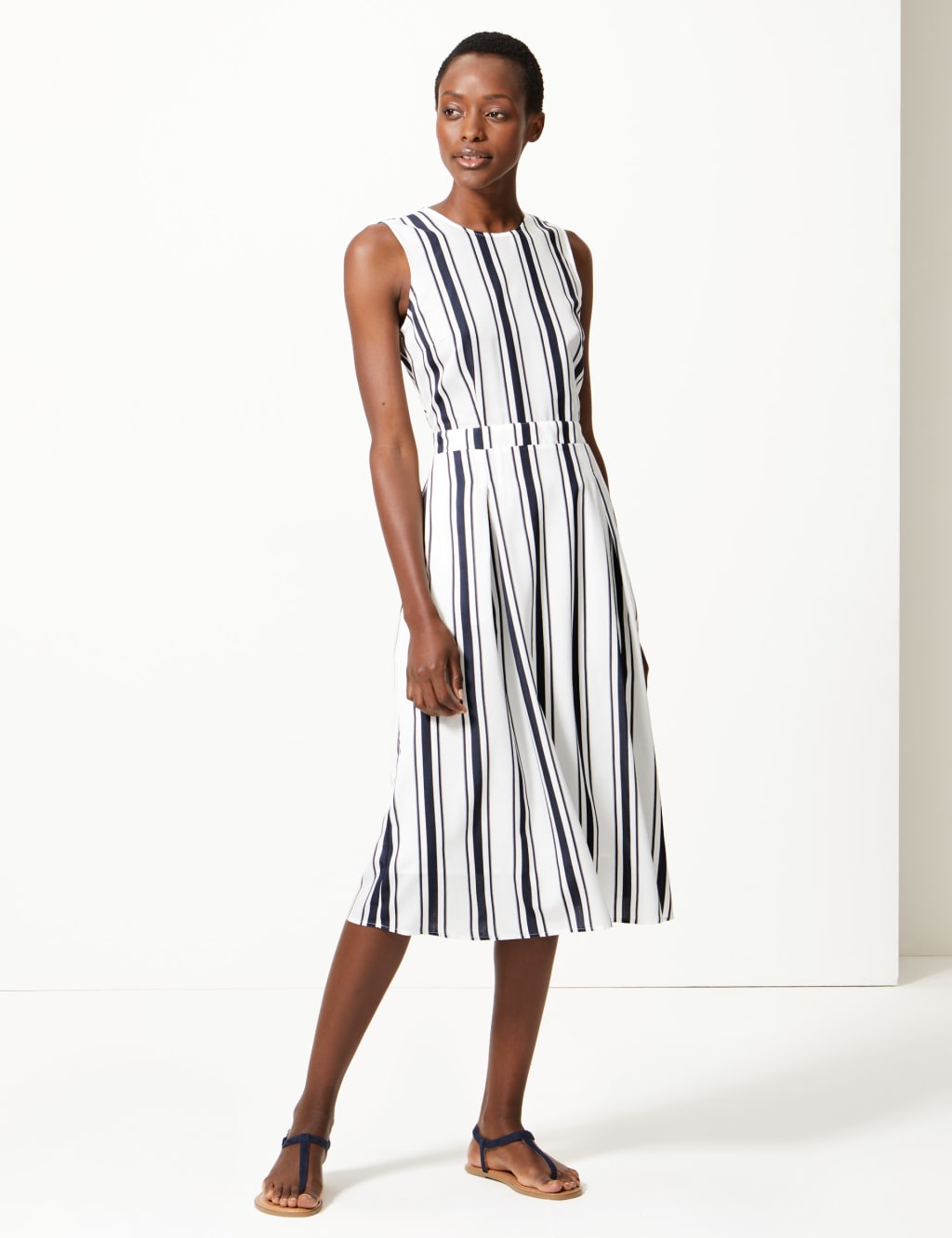 Striped Waisted Midi Dress M S Collection M S