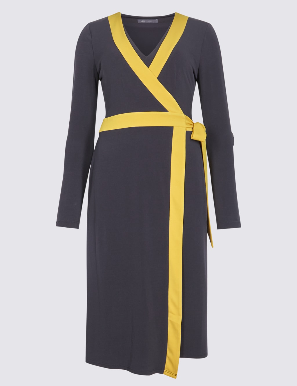 Contrast Trim Long Sleeve Wrap Midi Dress 2 of 5