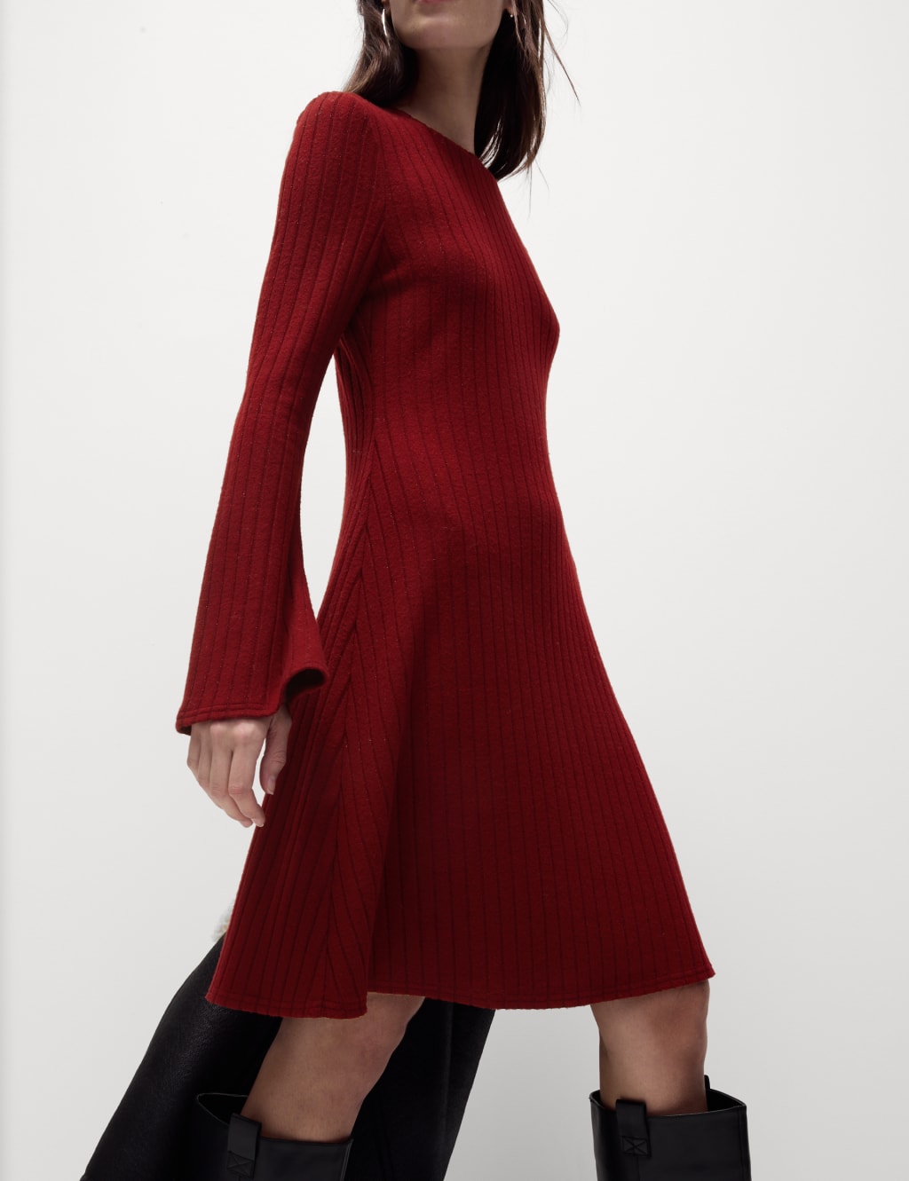 Jersey Ribbed Mini Skater Dress M S Collection M S
