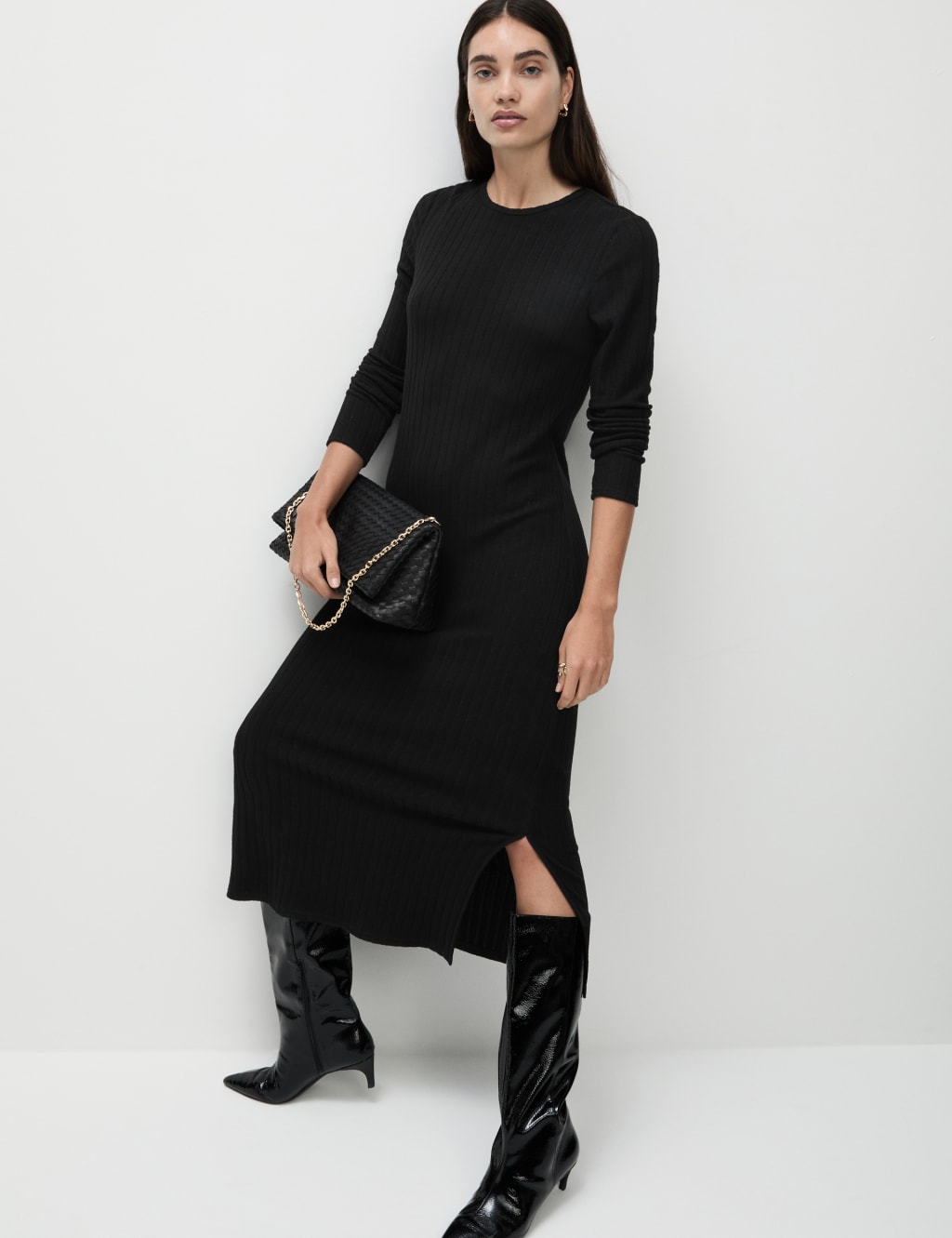 Jersey Sparkly Ribbed Midi Column Dress