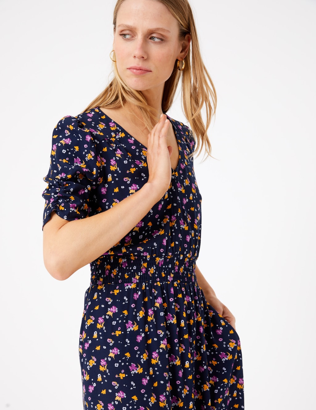 Ditsy Floral V-Neck Midi Waisted Dress 3 of 4