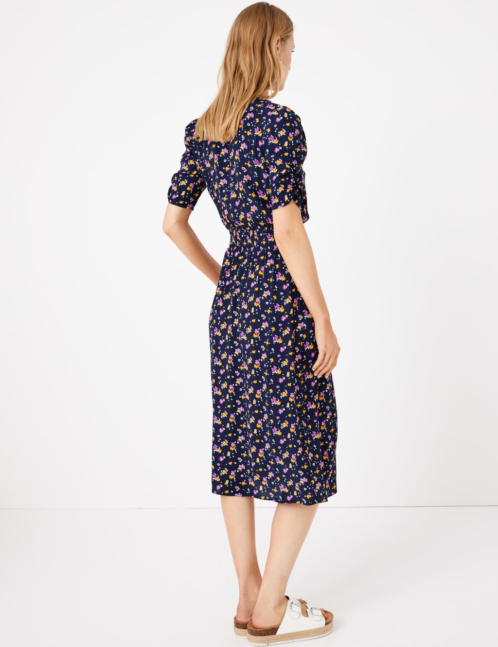 Ditsy Floral V-Neck Midi Waisted Dress 4 of 4